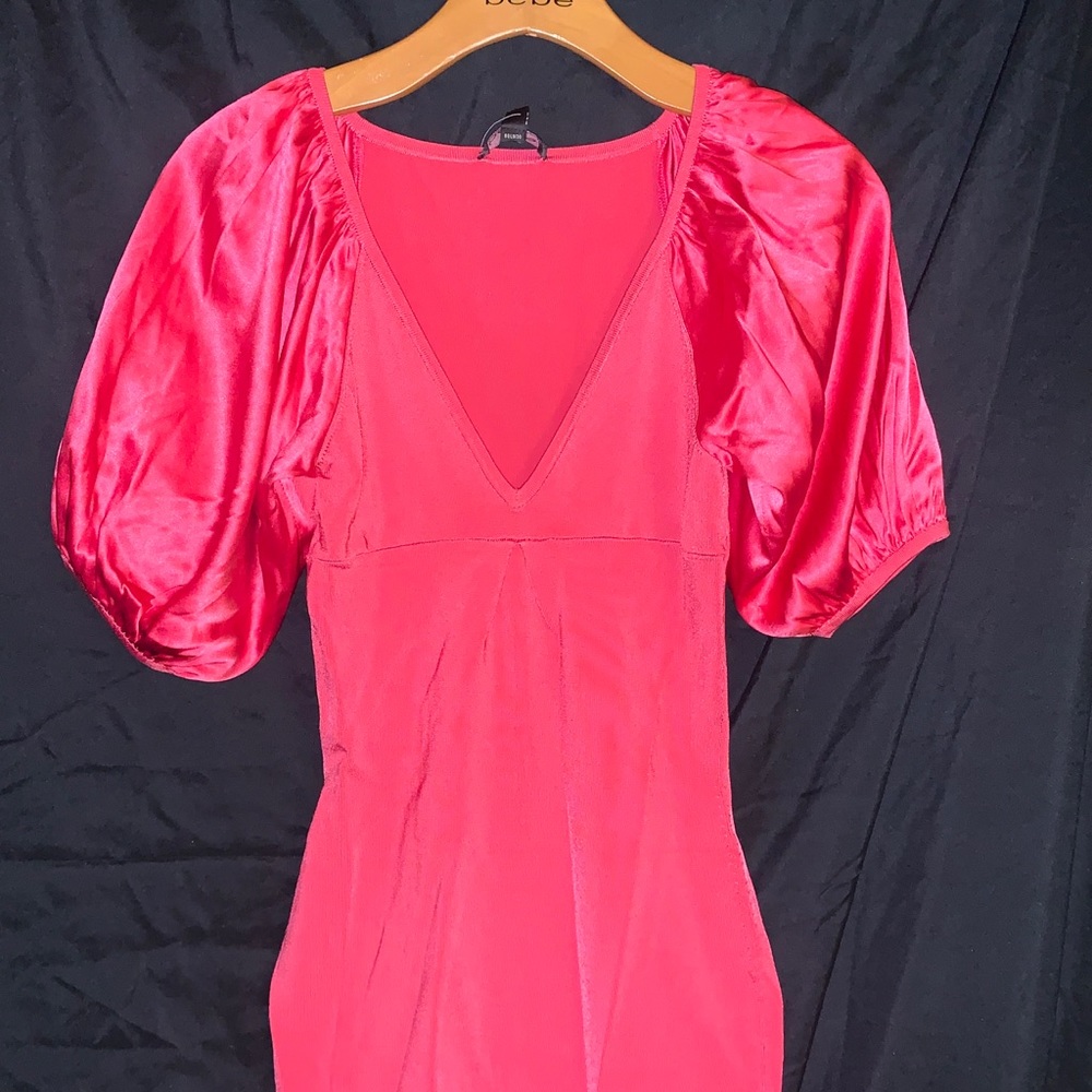 Pink balloon sleeve mini dress